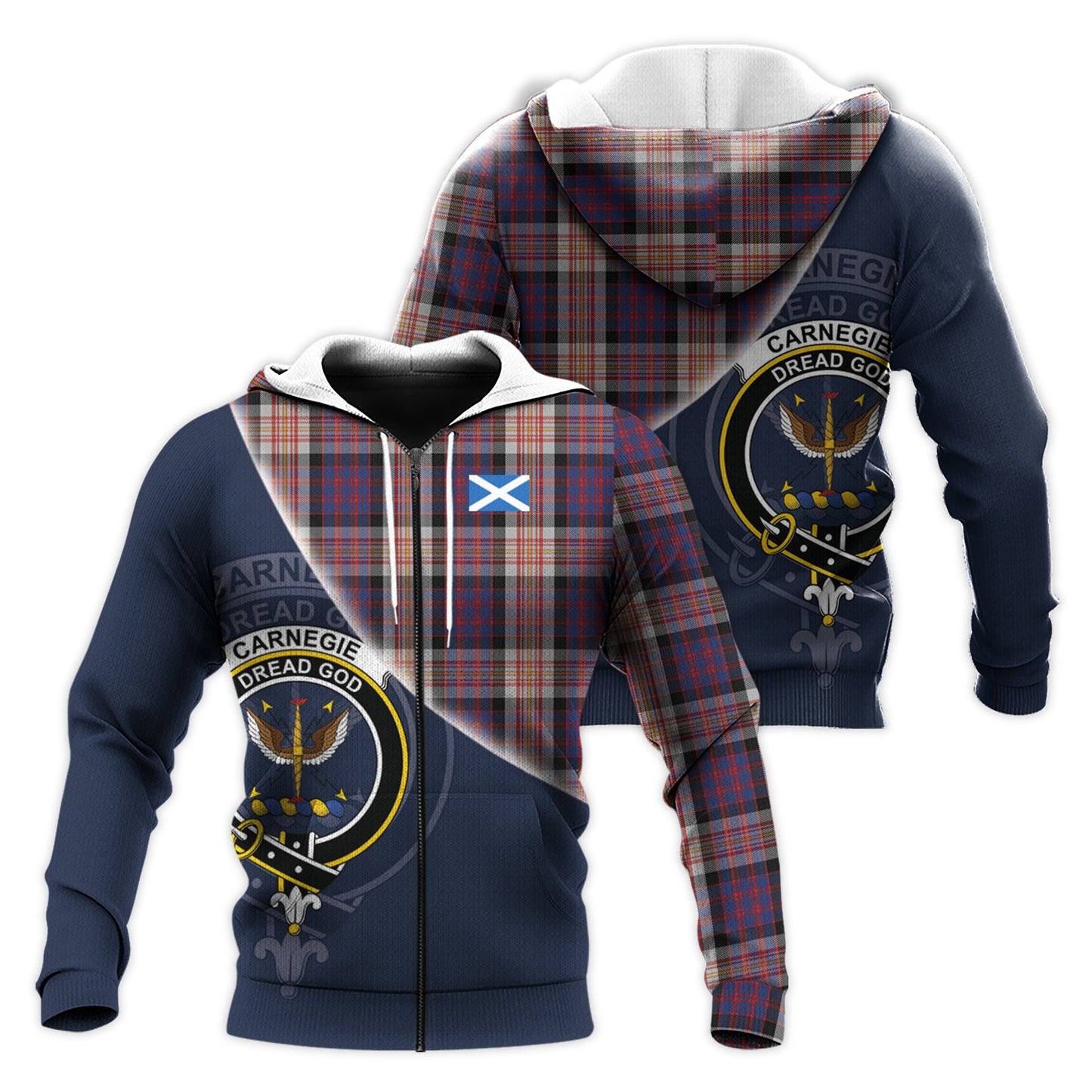 Printivon Carnegie Tartan Scottish Crest Hoodie