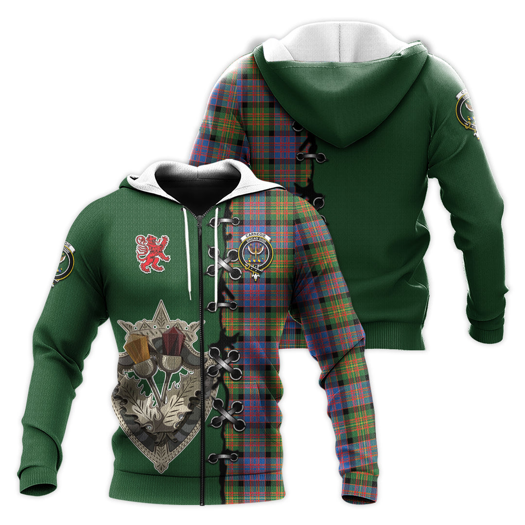 Printivon Carnegie Ancient Tartan Hoodie Lion Rampant And Celtic Thistle Style