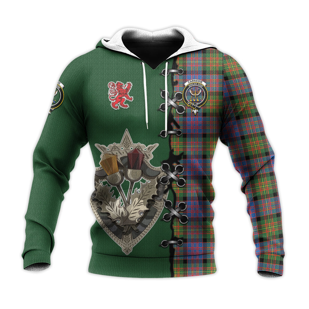 Printivon Carnegie Ancient Tartan Hoodie Lion Rampant And Celtic Thistle Style
