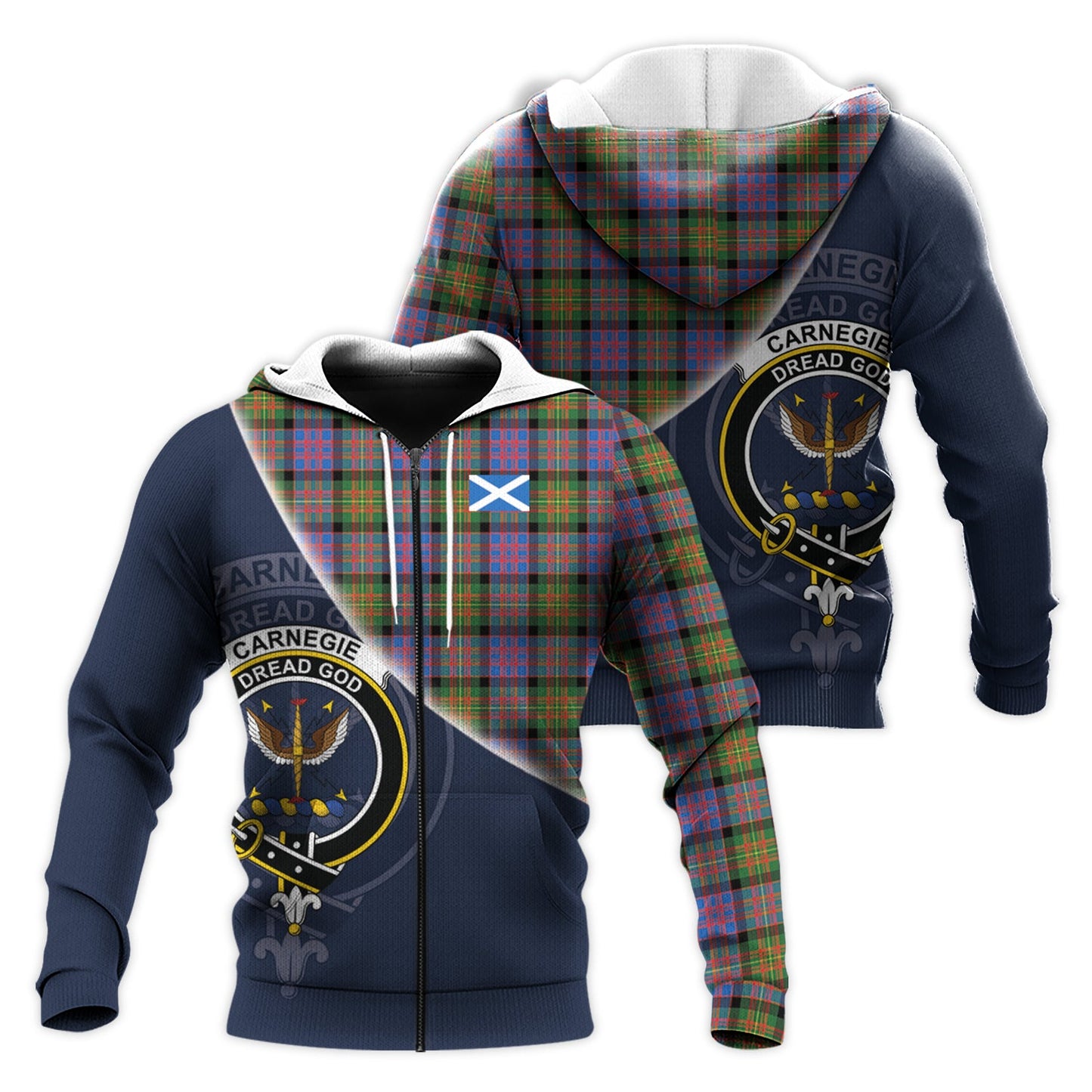 Printivon Carnegie Ancient Tartan Scottish Crest Hoodie
