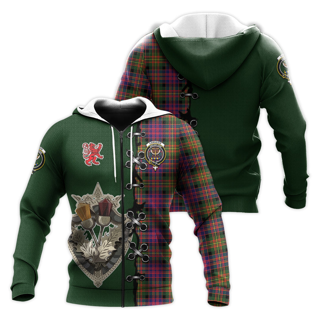 Printivon Carnegie Modern Tartan Hoodie Lion Rampant And Celtic Thistle Style