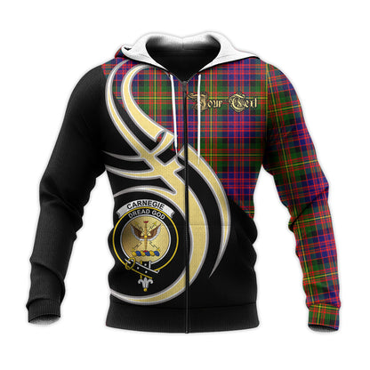 Printivon Carnegie Modern Clan Believe In Me Crest Tartan Knitted Hoodie Custom Your Text