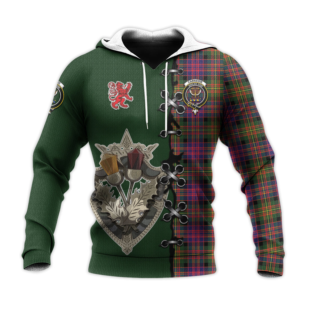 Printivon Carnegie Modern Tartan Hoodie Lion Rampant And Celtic Thistle Style