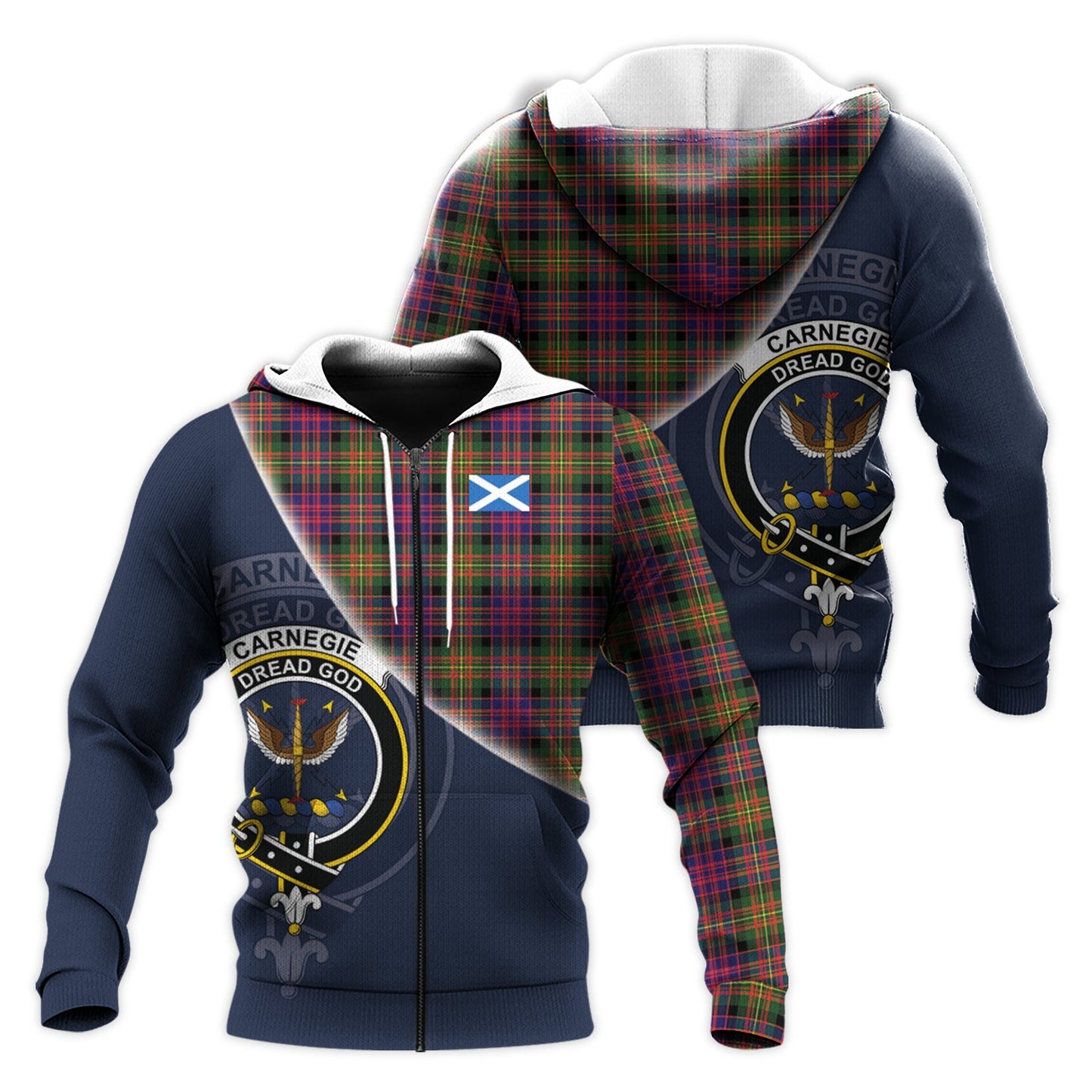 Printivon Carnegie Modern Tartan Scottish Crest Hoodie