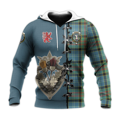 Printivon Cathcart Tartan Hoodie Lion Rampant And Celtic Thistle Style