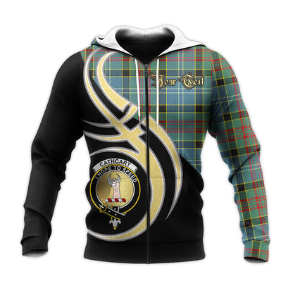 Printivon Cathcart Clan Believe In Me Crest Tartan Knitted Hoodie Custom Your Text