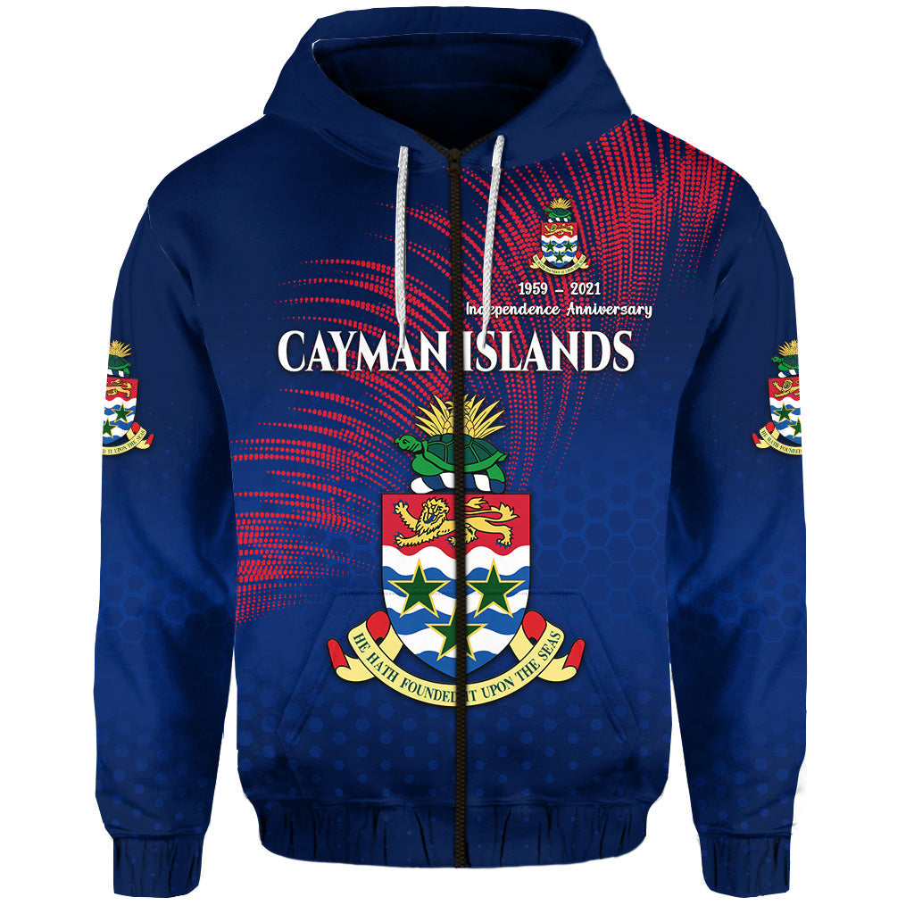 Cayman Islands Zip Hoodie Coat Of Arms Independence Anniversary Simple Style Blue