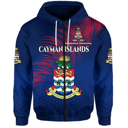 Cayman Islands Zip Hoodie Coat Of Arms Independence Anniversary Simple Style Blue