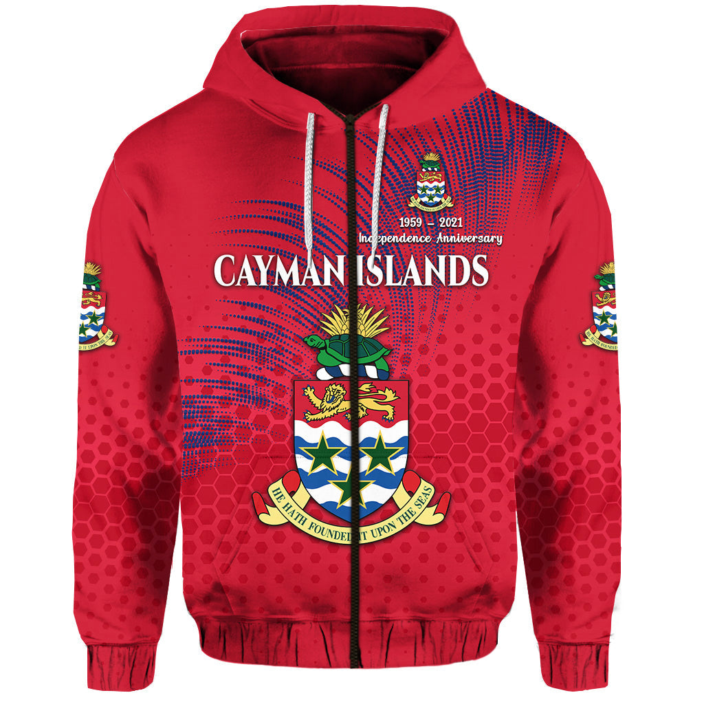 Cayman Islands Zip Hoodie Coat Of Arms Independence Anniversary Simple Style Red