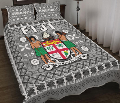 Fiji Quilt Bed Set Pattern Fijian Tapa Pattern Grey