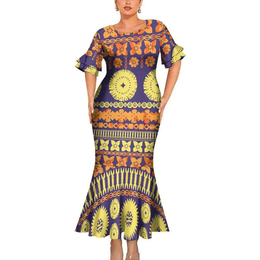 Polynesian Printed Geometric Pattern Matching Outfit For Couple Clothing Tropical Fishtail Dress And Shirt For Her Him