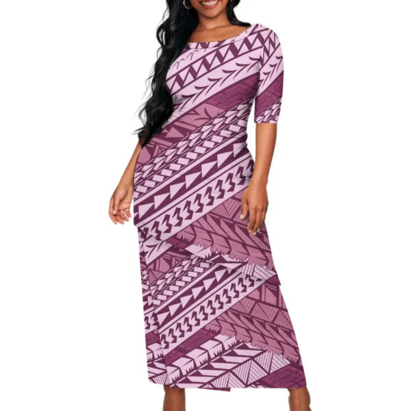 Polynesian Tribal Pattern Matching Outfit For Couple Puletasi Dress Man Shirt Party Set