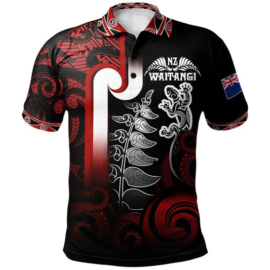 New Zealand Silver Fern Polo Shirt Polynesian NZ Pattern Symbols Printed Shirt