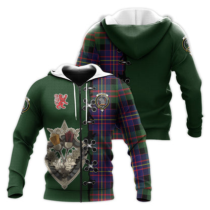 Printivon Chalmers Modern Tartan Hoodie Lion Rampant And Celtic Thistle Style