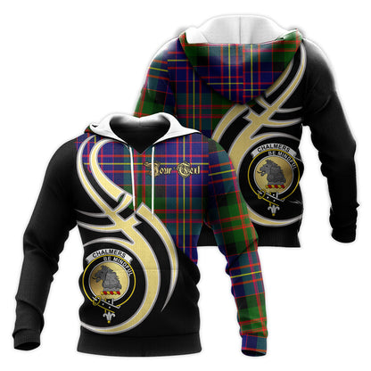 Printivon Chalmers Modern Clan Believe In Me Crest Tartan Knitted Hoodie Custom Your Text