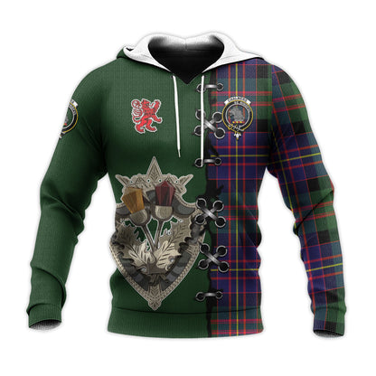 Printivon Chalmers Modern Tartan Hoodie Lion Rampant And Celtic Thistle Style