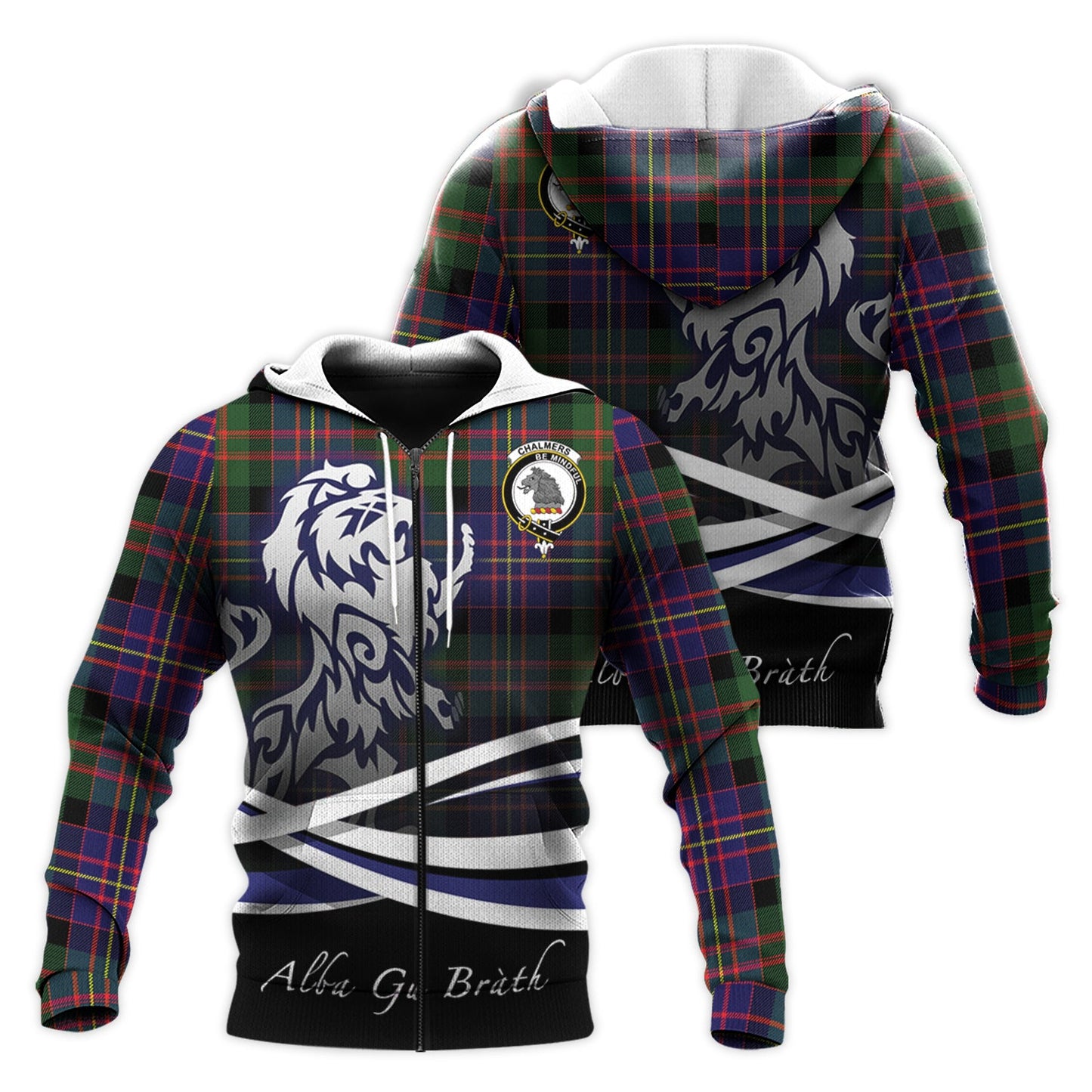 Printivon Chalmers Modern Tartan Scottish Lion Hoodie