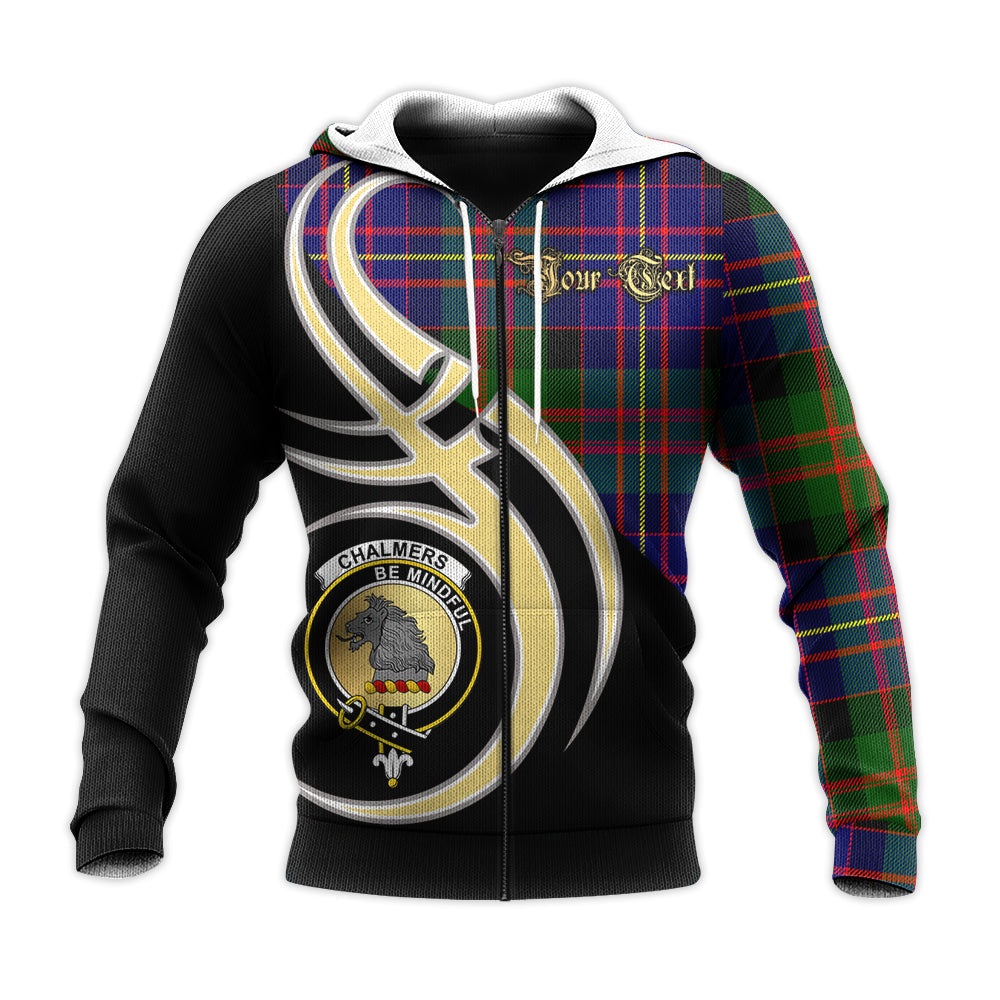 Printivon Chalmers Modern Clan Believe In Me Crest Tartan Knitted Hoodie Custom Your Text