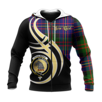 Printivon Chalmers Modern Clan Believe In Me Crest Tartan Knitted Hoodie Custom Your Text