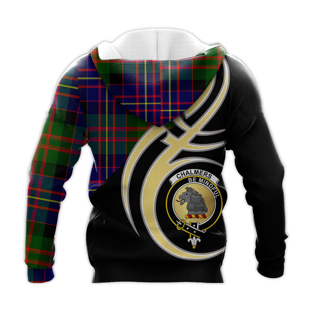 Printivon Chalmers Modern Clan Believe In Me Crest Tartan Knitted Hoodie Custom Your Text