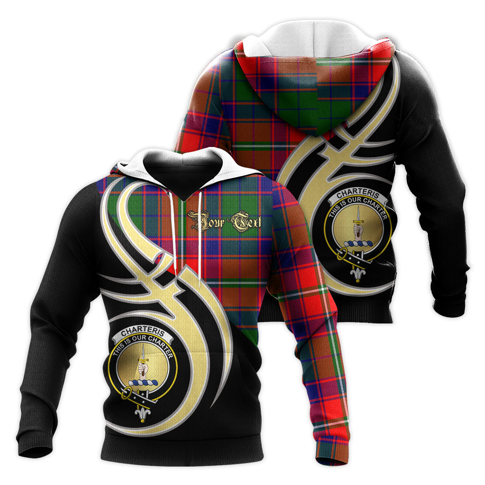 Printivon Charteris Clan Believe In Me Crest Tartan Knitted Hoodie Custom Your Text