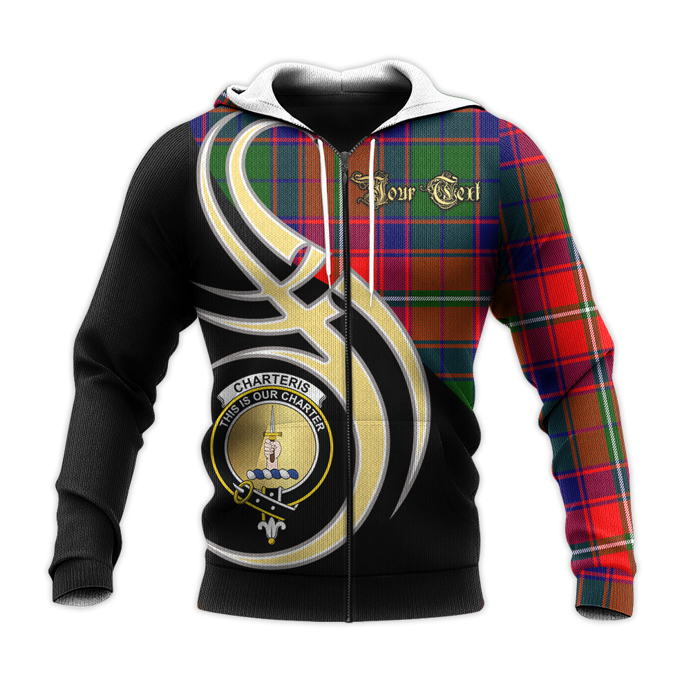 Printivon Charteris Clan Believe In Me Crest Tartan Knitted Hoodie Custom Your Text