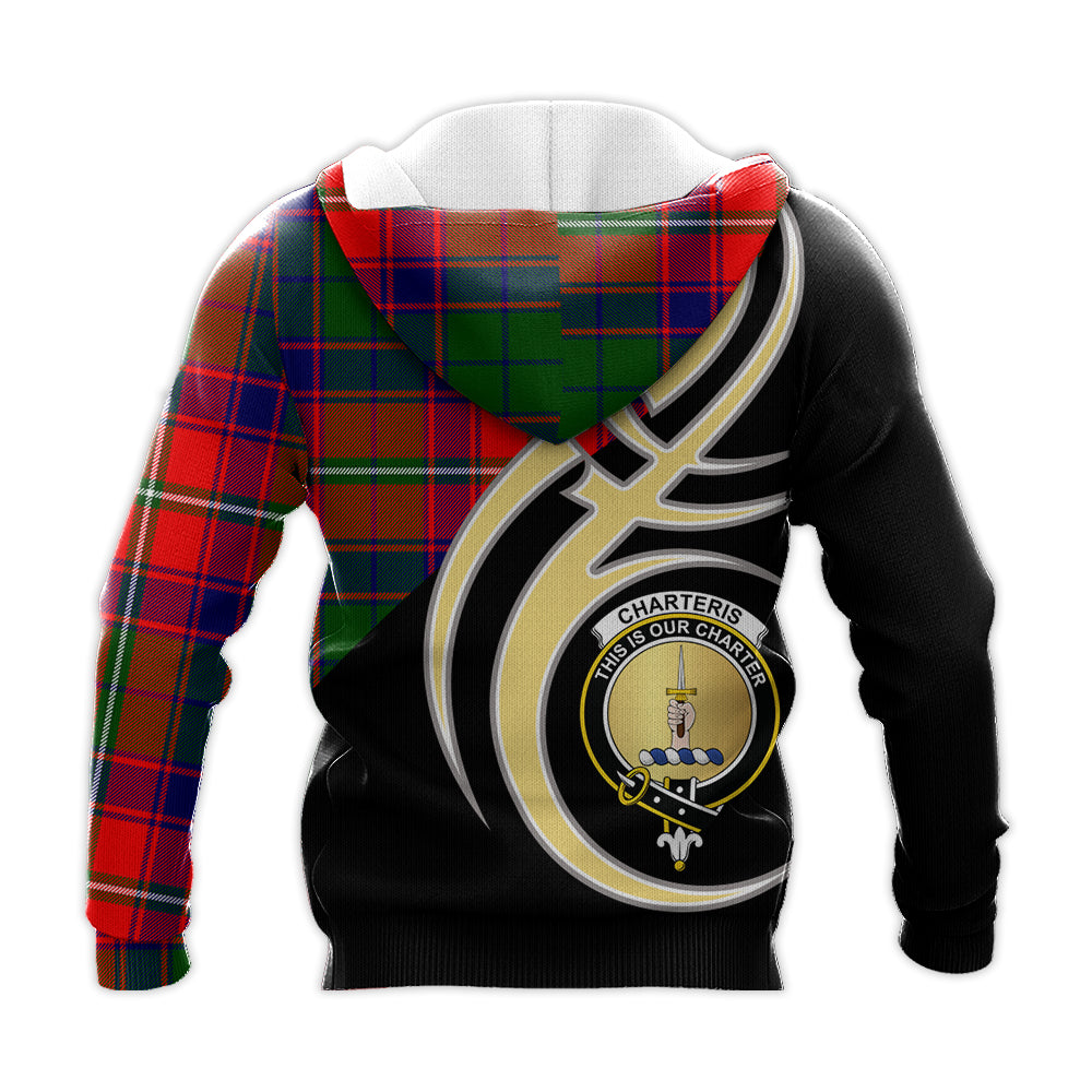 Printivon Charteris Clan Believe In Me Crest Tartan Knitted Hoodie Custom Your Text