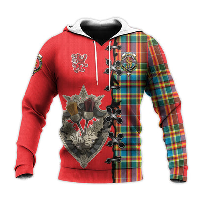 Printivon Chattan Tartan Hoodie Lion Rampant And Celtic Thistle Style