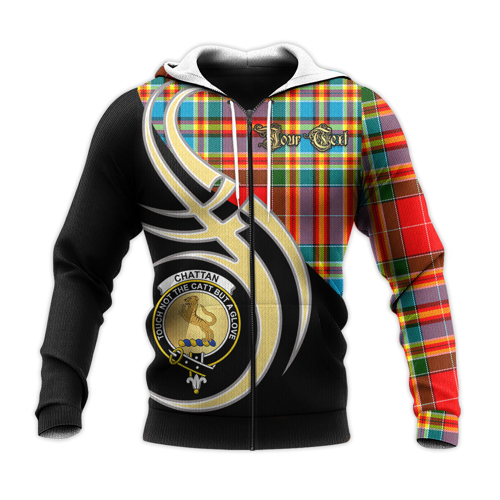 Printivon Chattan Clan Believe In Me Crest Tartan Knitted Hoodie Custom Your Text