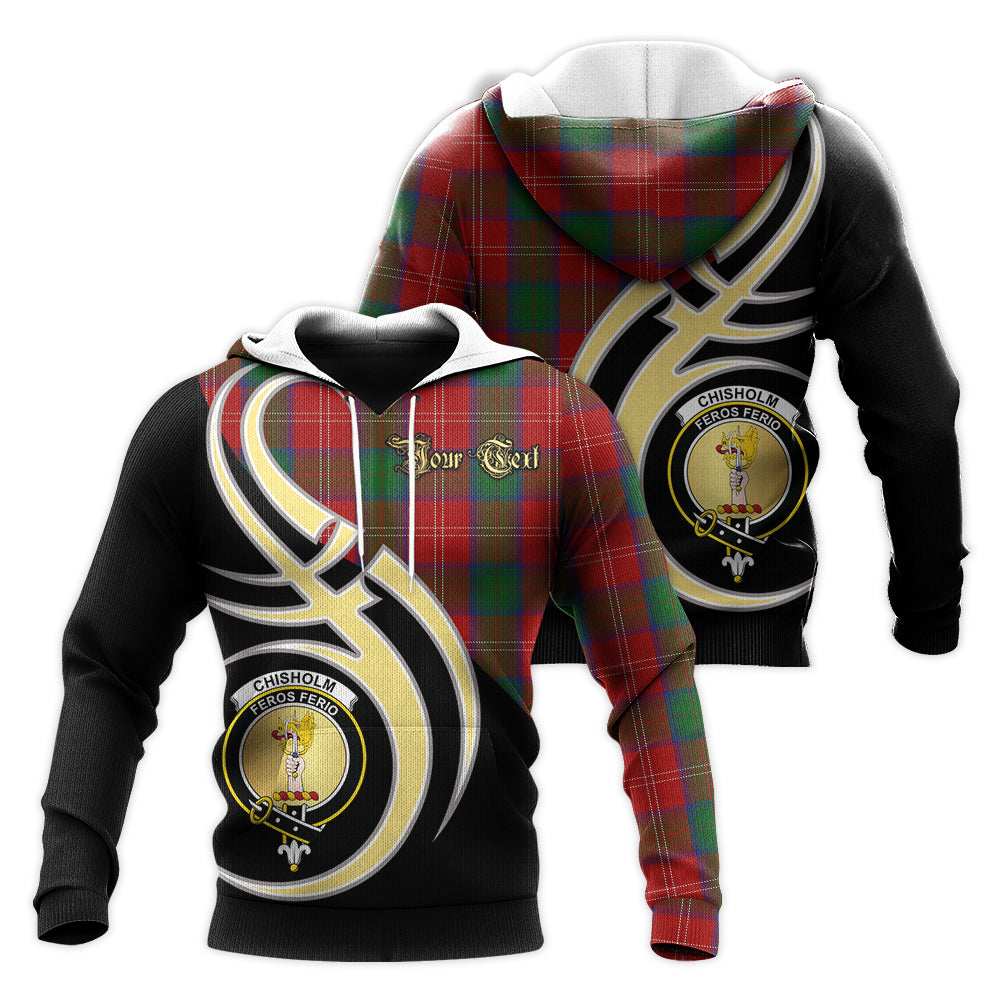 Printivon Chisholm Clan Believe In Me Crest Tartan Knitted Hoodie Custom Your Text