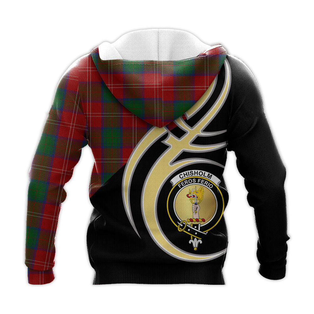 Printivon Chisholm Clan Believe In Me Crest Tartan Knitted Hoodie Custom Your Text