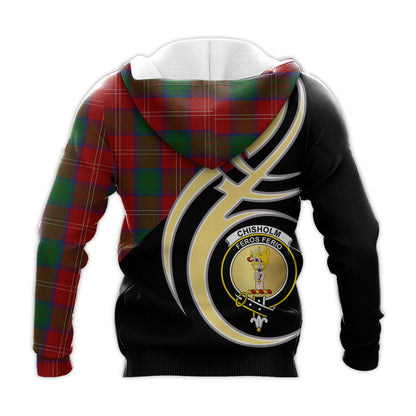 Printivon Chisholm Clan Believe In Me Crest Tartan Knitted Hoodie Custom Your Text