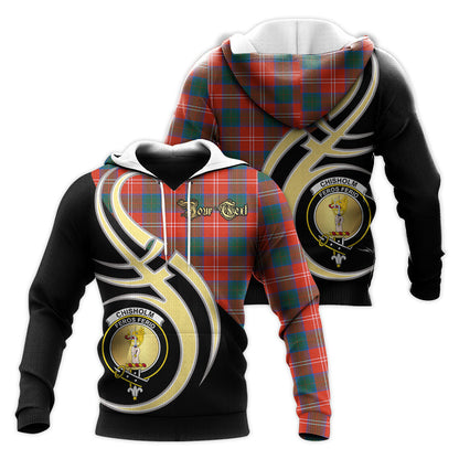 Printivon Chisholm Ancient Clan Believe In Me Crest Tartan Knitted Hoodie Custom Your Text