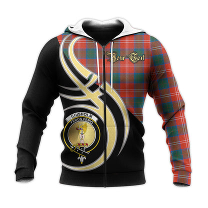 Printivon Chisholm Ancient Clan Believe In Me Crest Tartan Knitted Hoodie Custom Your Text