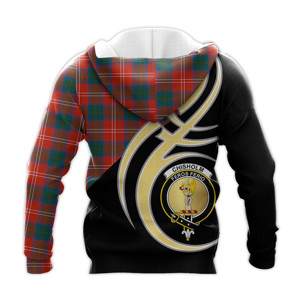 Printivon Chisholm Ancient Clan Believe In Me Crest Tartan Knitted Hoodie Custom Your Text