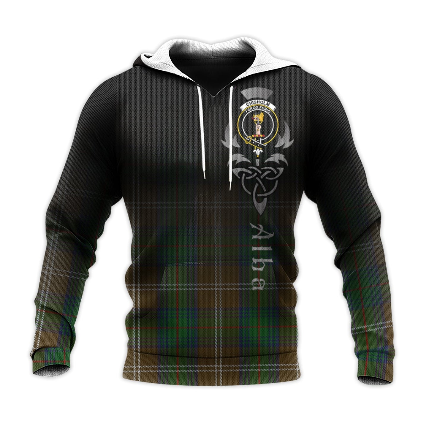 Printivon Chisholm Hunting Tartan Crest Alba Celtic Hoodie