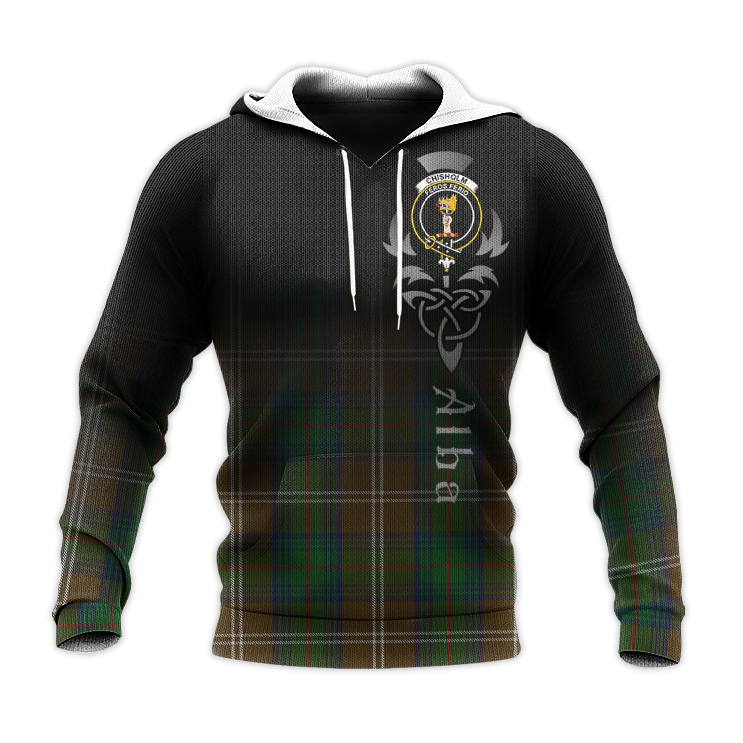 Printivon Chisholm Hunting Tartan Crest Alba Celtic Hoodie