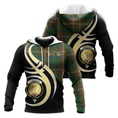 Printivon Chisholm Hunting Clan Believe In Me Crest Tartan Knitted Hoodie Custom Your Text