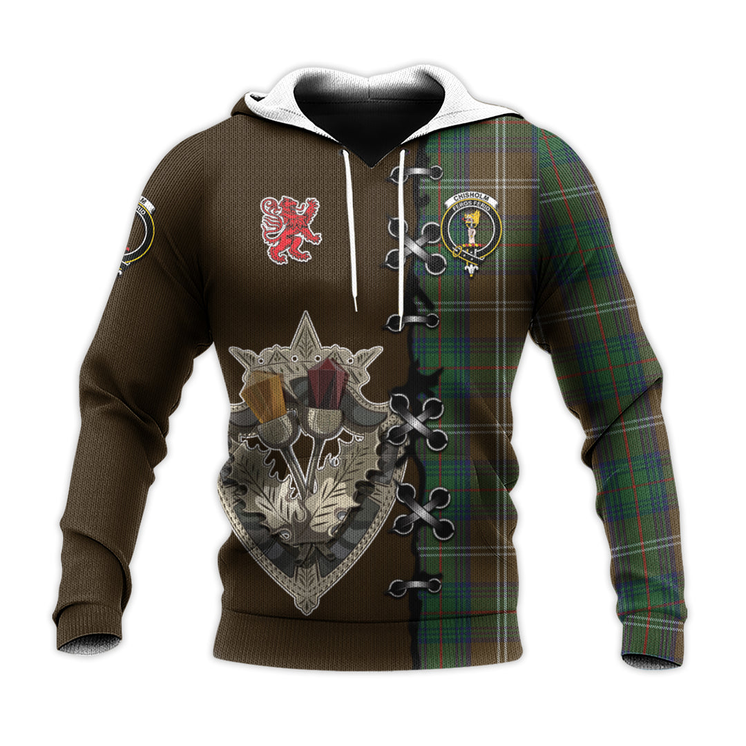 Printivon Chisholm Hunting Tartan Hoodie Lion Rampant And Celtic Thistle Style