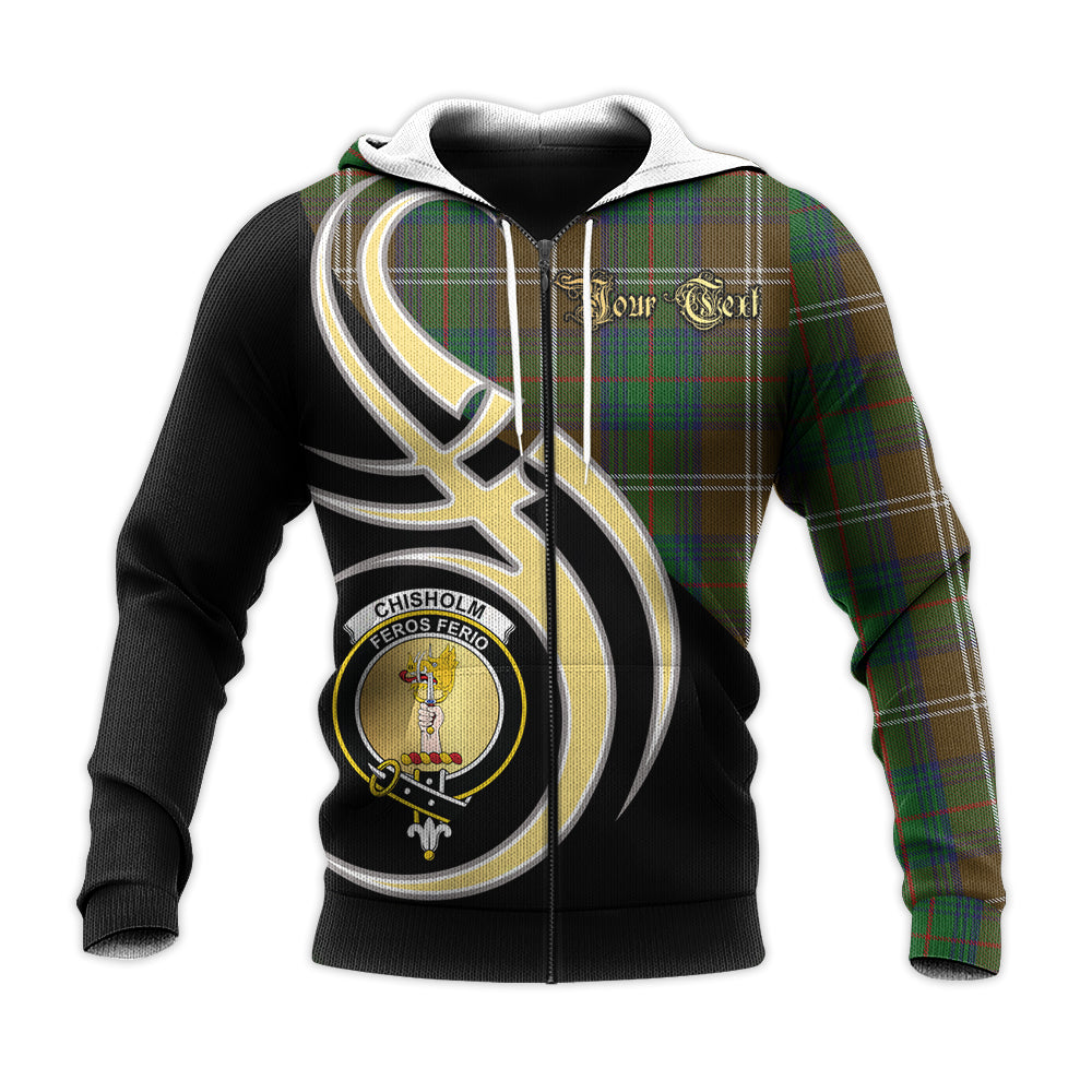 Printivon Chisholm Hunting Clan Believe In Me Crest Tartan Knitted Hoodie Custom Your Text