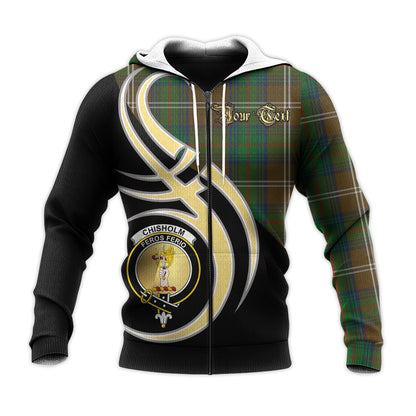 Printivon Chisholm Hunting Clan Believe In Me Crest Tartan Knitted Hoodie Custom Your Text