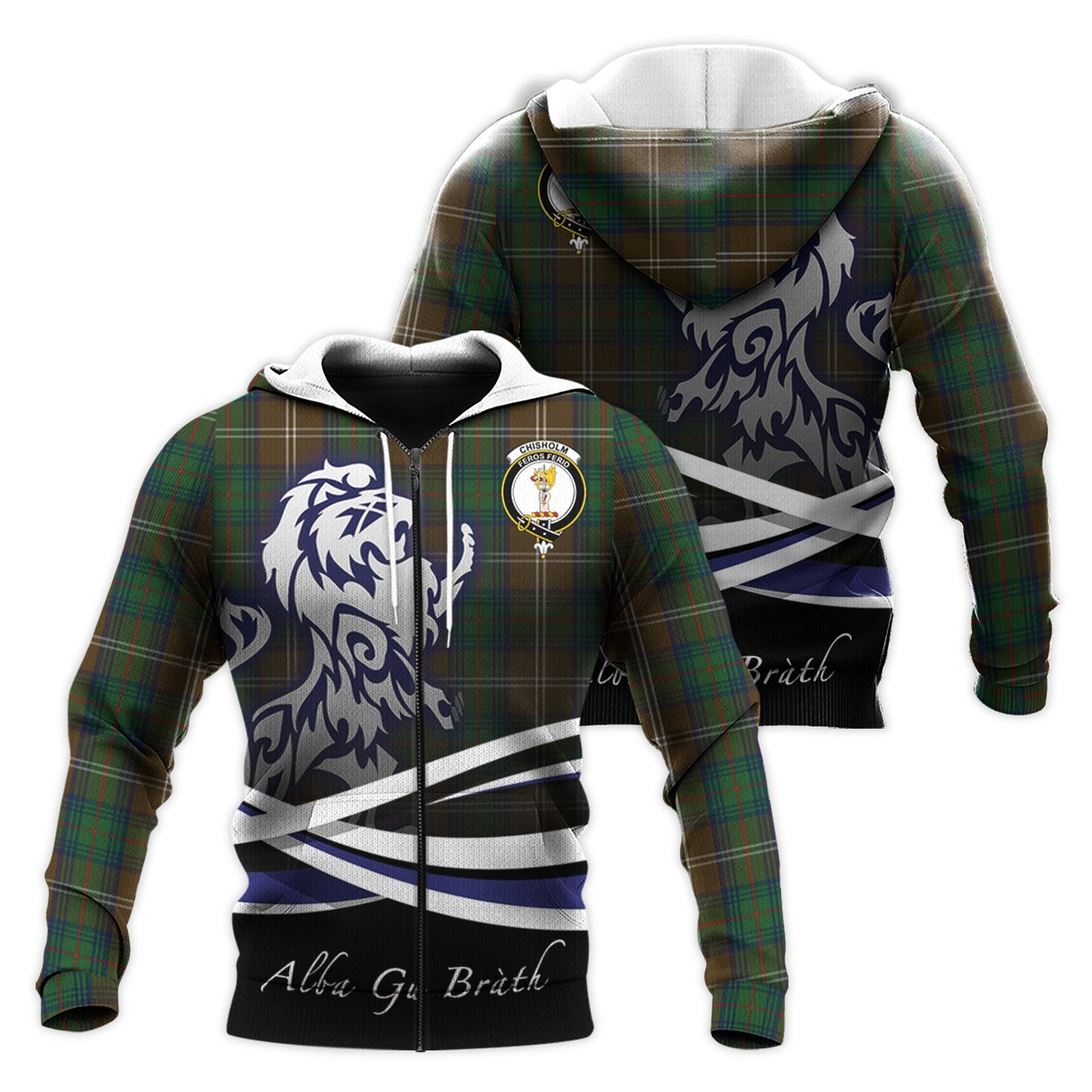 Printivon Chisholm Hunting Tartan Scottish Lion Hoodie