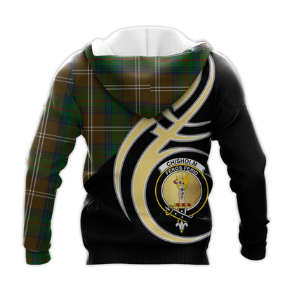 Printivon Chisholm Hunting Clan Believe In Me Crest Tartan Knitted Hoodie Custom Your Text