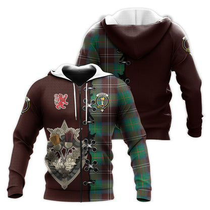 Printivon Chisholm Hunting Ancient Tartan Hoodie Lion Rampant And Celtic Thistle Style