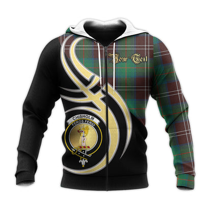 Printivon Chisholm Hunting Ancient Clan Believe In Me Crest Tartan Knitted Hoodie Custom Your Text