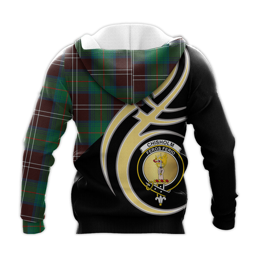 Printivon Chisholm Hunting Ancient Clan Believe In Me Crest Tartan Knitted Hoodie Custom Your Text