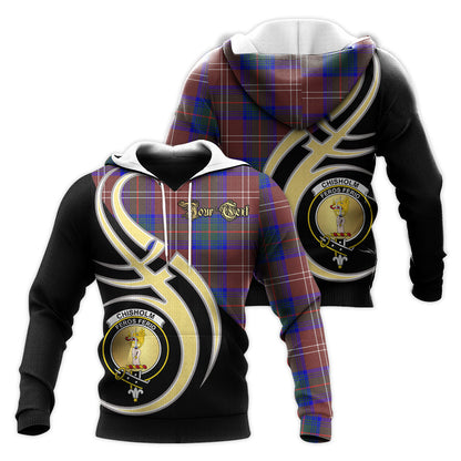 Printivon Chisholm Hunting Modern Clan Believe In Me Crest Tartan Knitted Hoodie Custom Your Text