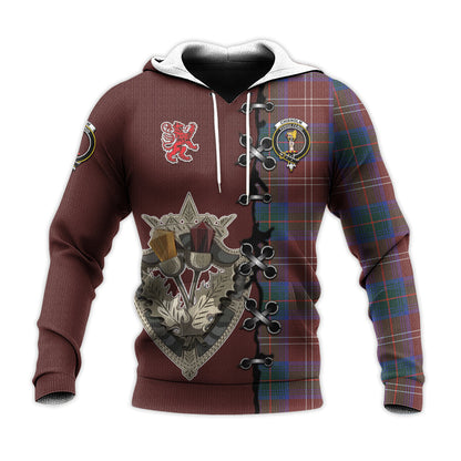 Printivon Chisholm Hunting Modern Tartan Hoodie Lion Rampant And Celtic Thistle Style