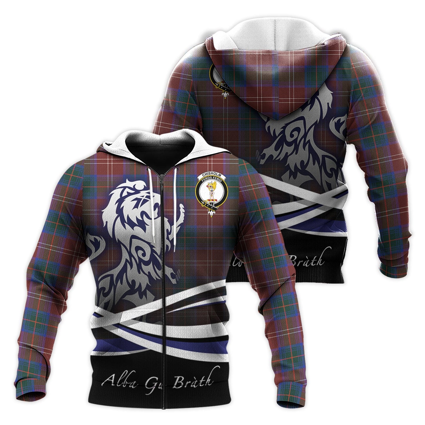 Printivon Chisholm Hunting Modern Tartan Scottish Lion Hoodie