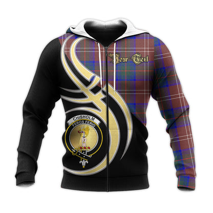 Printivon Chisholm Hunting Modern Clan Believe In Me Crest Tartan Knitted Hoodie Custom Your Text